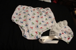 Rocking horse pants and bonnet adult baby